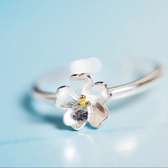 Cute Ring Set Silver Boho Midi Flower Stack Rings - Picture 8 of 8